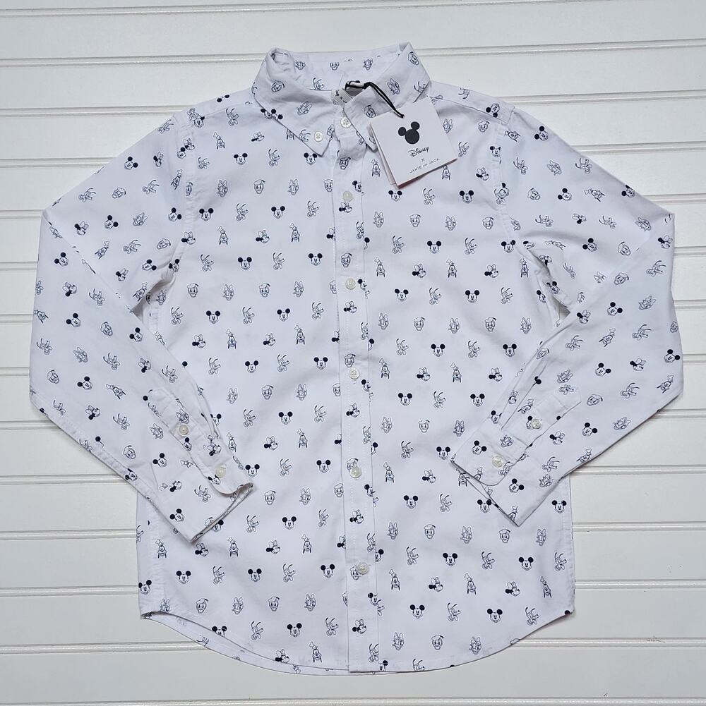 NWT Janie and Jack x Disney Boys Mickey & Friends Button Down Shirt Size 8 White